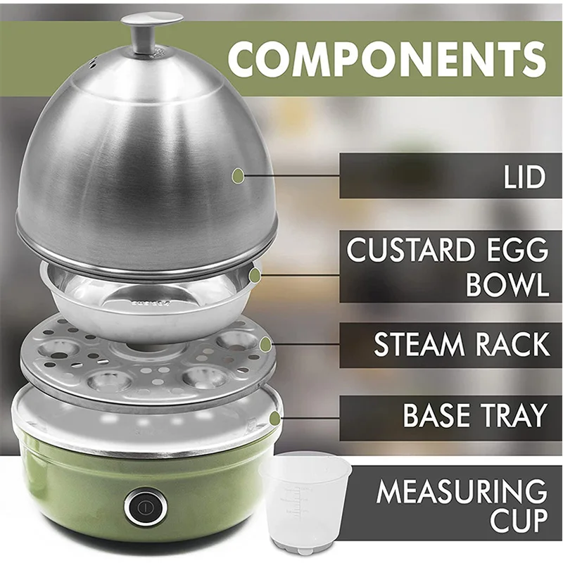 Full Stainless Steel Electric Egg Cooker With Auto Shut Off Up To 7 Eggs, For Soft, Medium, Hard Boiled, Poached, Custard