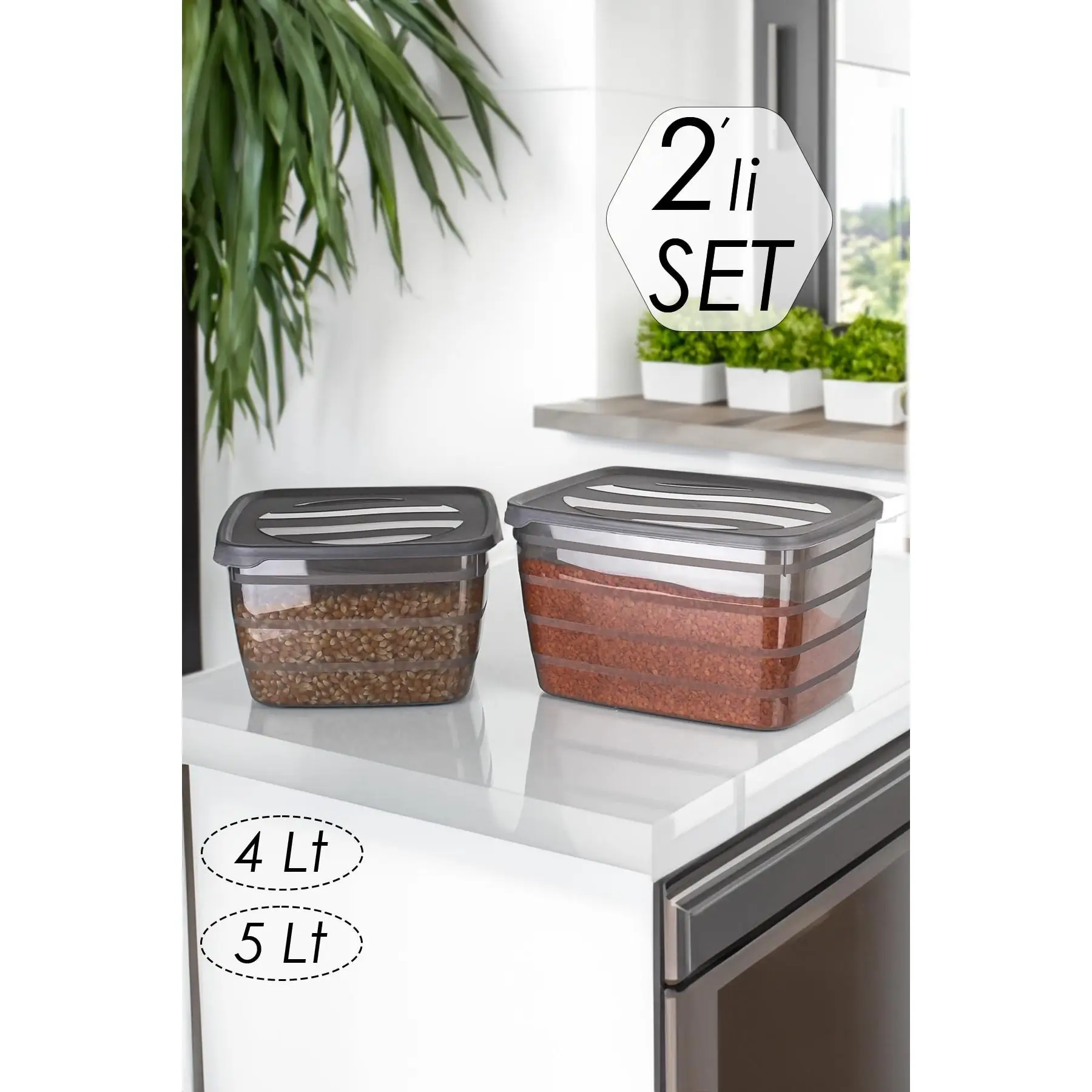 Фото Kitchen Life  Контейнер для хранения ли Мука Контейнер для хранения бобовых припасов - Ящик для хранения моющих средств Антрацит №1