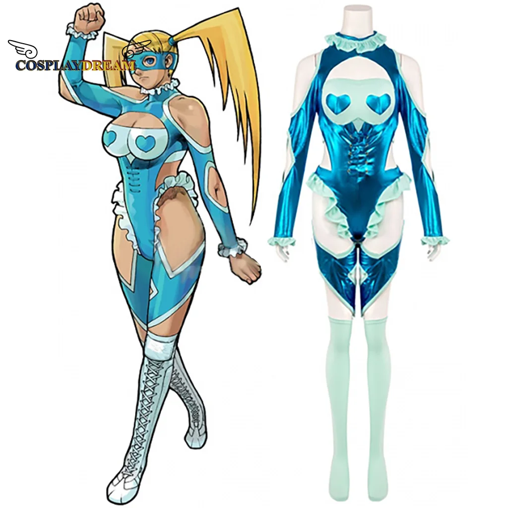 

Game Mika Rainbow Cosplay Costume Women Blue Bodysuit with Eye Mask Battle Suit Halloween Party Outfit Custom Made