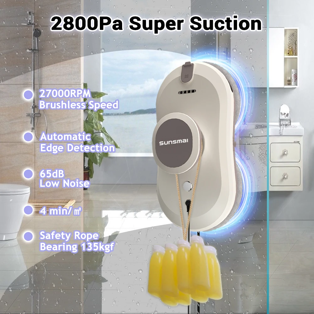 thumbnail image 2 of Automatic Window Cleaning Robot - 2800Pa Suction, Smart Edge Detection, 5 Modes (US Plug) 2 of 12