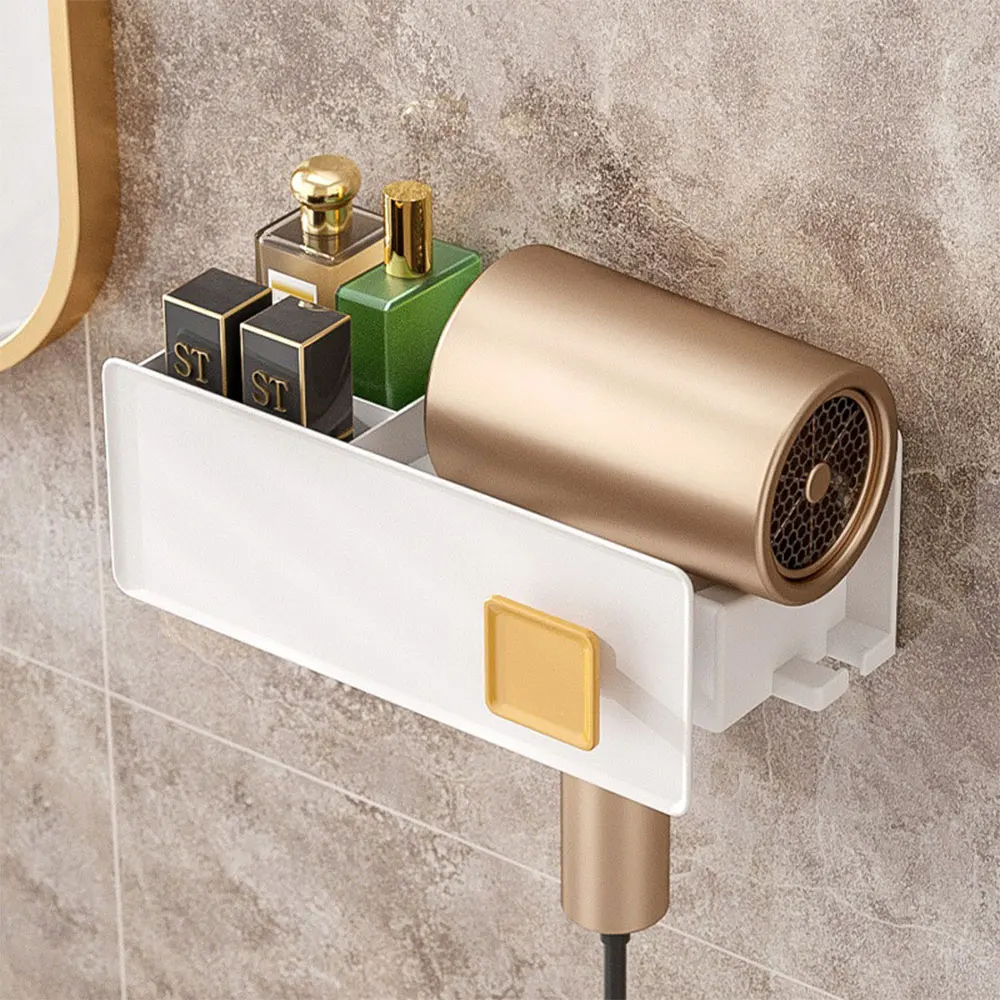 

Hair Dryer Holder Bathroom Shelves Wall-Mounted Hairdryer Stand With Hooks Makeup Storage Rack Towel Holder Bathroom Accessories