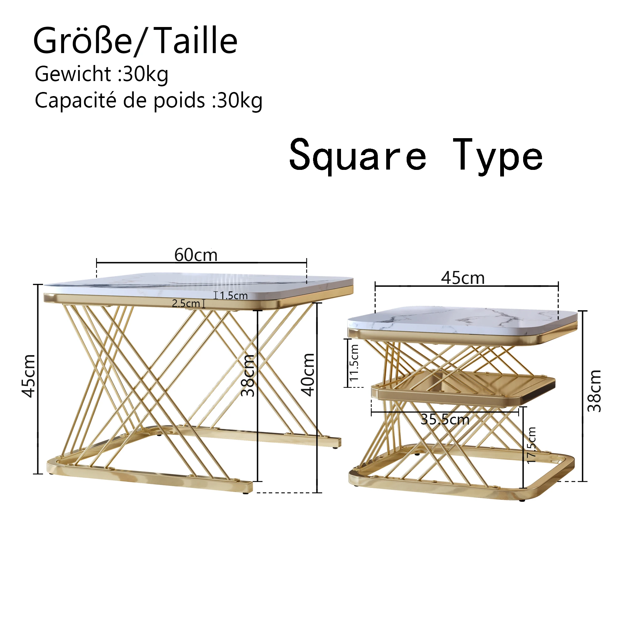 ROSAHQNDA 2 moderne Couchtische, stilvolle Satztische mit stabilen Ständern, moderne Möbel für das Wohnzimmer – Detail 7