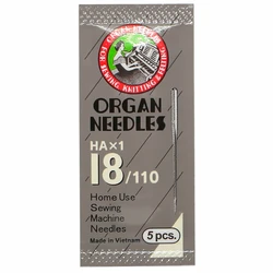 5-Pack of ORGAN Household Sewing Machine Needles HAX1 (18-110)
