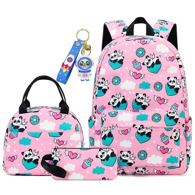  e-youth Women Girls Cute Panda School Backpack with Lunch Box  Japanese & Korean Style Canvas Bags (Blue)