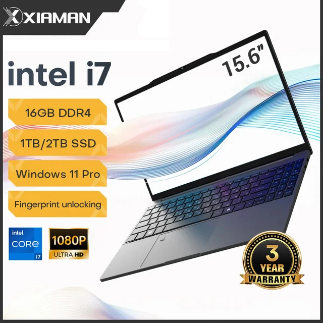 Ordinateur portable Xiaman 15,6 pouces, Windows 11, Intel Core I7 6500U, 16 Go de RAM, 1 To de SSD, ordinateurs portables pour le bureau, les études et les jeux, ordinateur portable PC 1