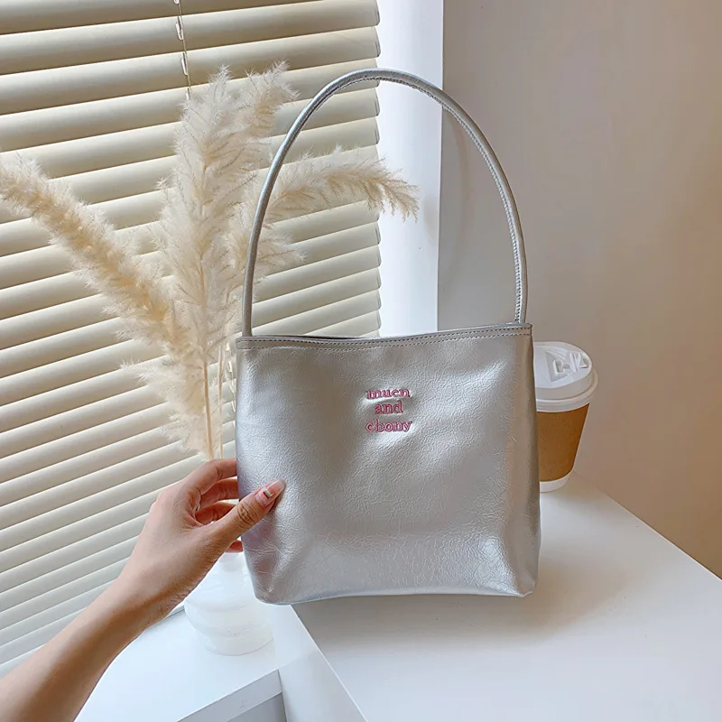 Y2K Butterfly Embroidered Nylon Underarm Shoulder Bag South Korea Niche Letter Portable Bucket Bag Women Handbag Tote Bags