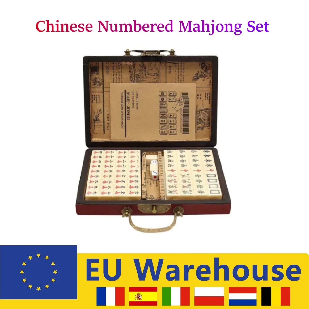 Mini Set De Mahjong Portátil - 144 Fichas De Melamina, Estuche De Piel Y Bolsa, Juego Tradicional Chino Para Viajes