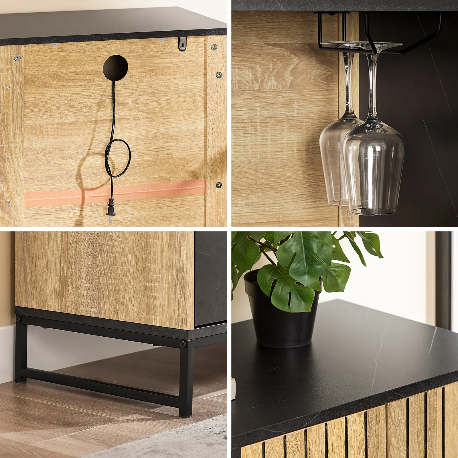 SoBuy FSB103-N Küchenschrank Sideboard mit Mikrowellenfach (Ø6cm) und Lamellentür Eiche-Schwarz 107x40x85cm – Detail 4