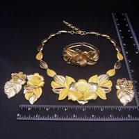 Femmes collier boucles d'oreilles bague Bracelet ensemble de bijoux bourgeon pendentif plaqué or luxe Nigeria dubaï or ensemble de bijoux femmes 6