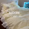 INS Princess Style Bedding Sets Ruffle Lace Bow Quilt Cover Romantic Bedclothes Decor Woman Girls Bedroom Duvet Cover 4pcs 6