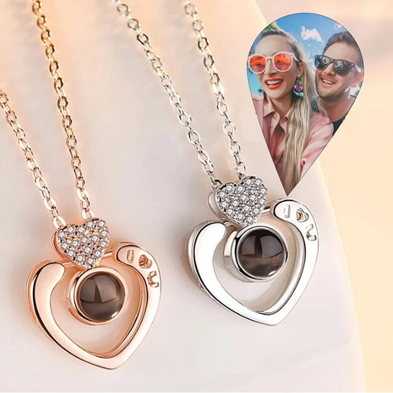 Customized Projection Necklace Custom Projection Photo Fashion Jewelry Personalized Couples Picture Necklace Mother's Day Gifts