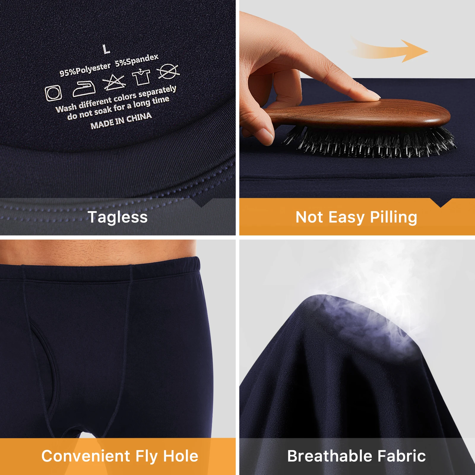 Thermal Underwear Set for Men Long Johns with Fleece Lined Long Sleeve Ultra Soft Base Layer Set Top Bottom for Cold Weather