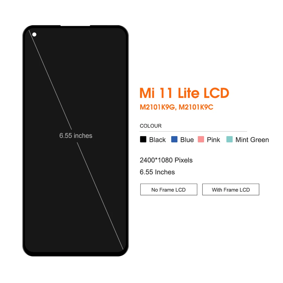 Ecran LCD & Vitre tactile Noir Assemblés Sur Châssis Pour Mi 11 Lite 4G