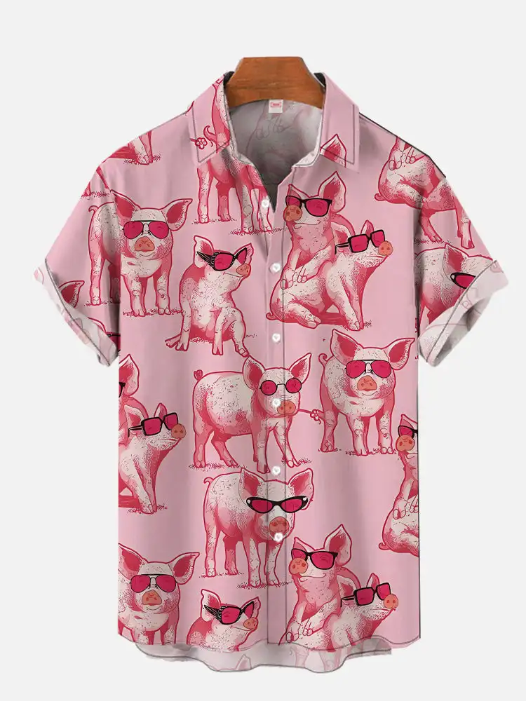 Summer new dense colorful rainbow bear print men's casual large size short-sleeved shirt 3