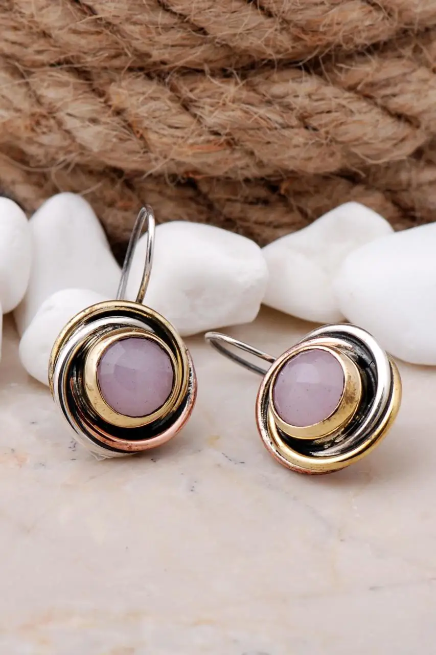 

Handmade 925 Real Silver Dangle Earrings with Rose Quartz Stone Natural Stone Drop Earrings Jewelry Gift for Her for Women