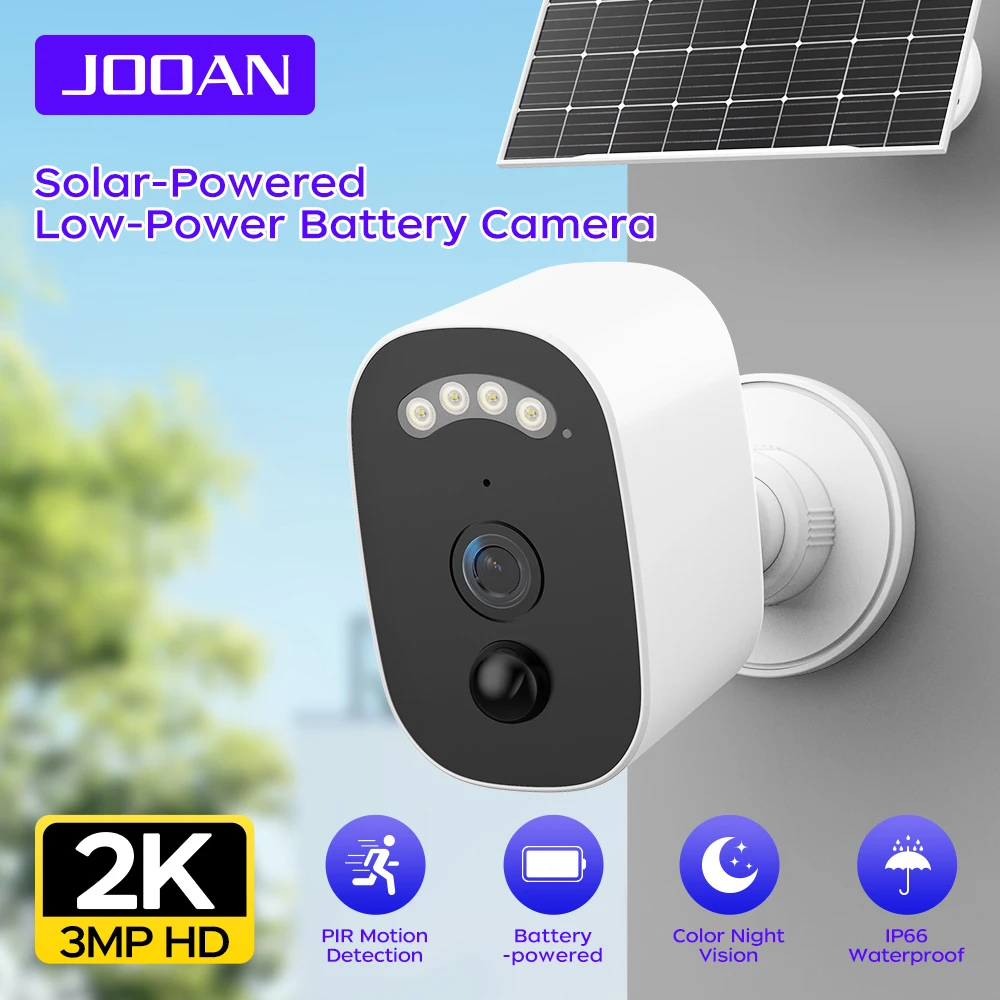 JOOAN 2K 태양광 보안 카메라 야외용 2.4G WiFi 인체 감지 IP 카메..