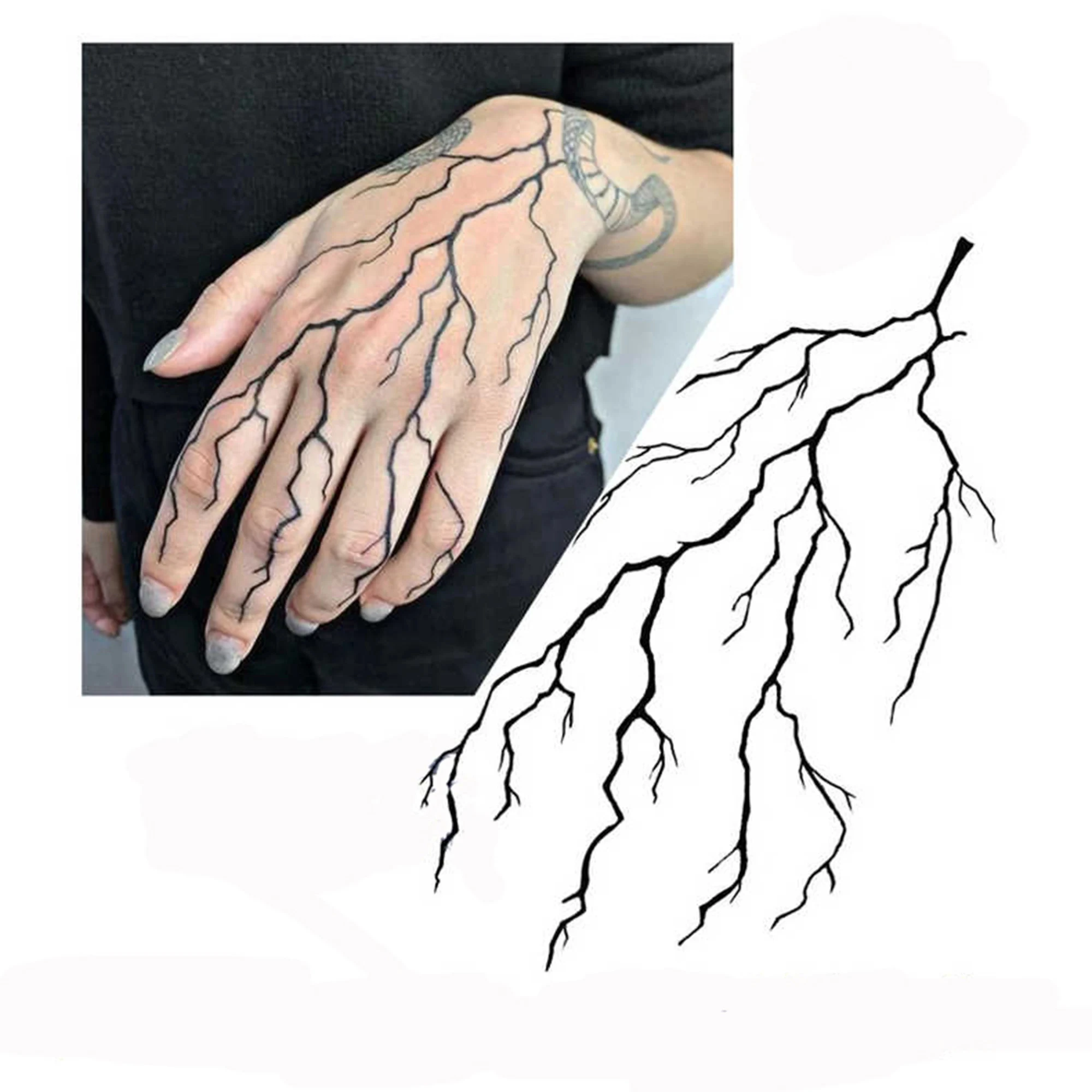 Lightning Semi-Permanent Tattoo, Hand Tattoo, Board Game Ink, Tattoo Sticker, 8cm * 16.5cm, 2Pcs ac8 8 10a advanced audio power purifier eu ac filter board overcurrent overload lightning protection european power socket