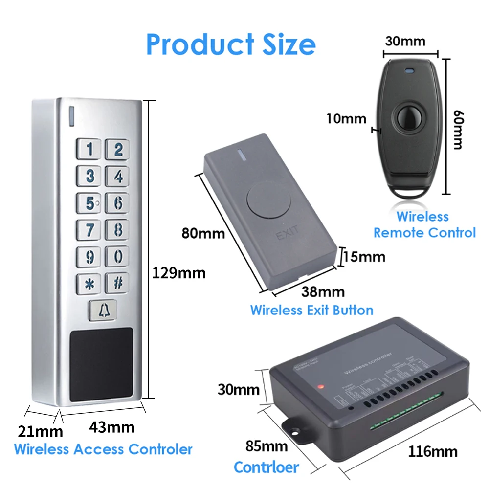 아연 합금 IP66 방수 무선 출입 통제 키트 433Mhz AC 100V-240V 전자 잠금 RFID 리모컨 도어용
