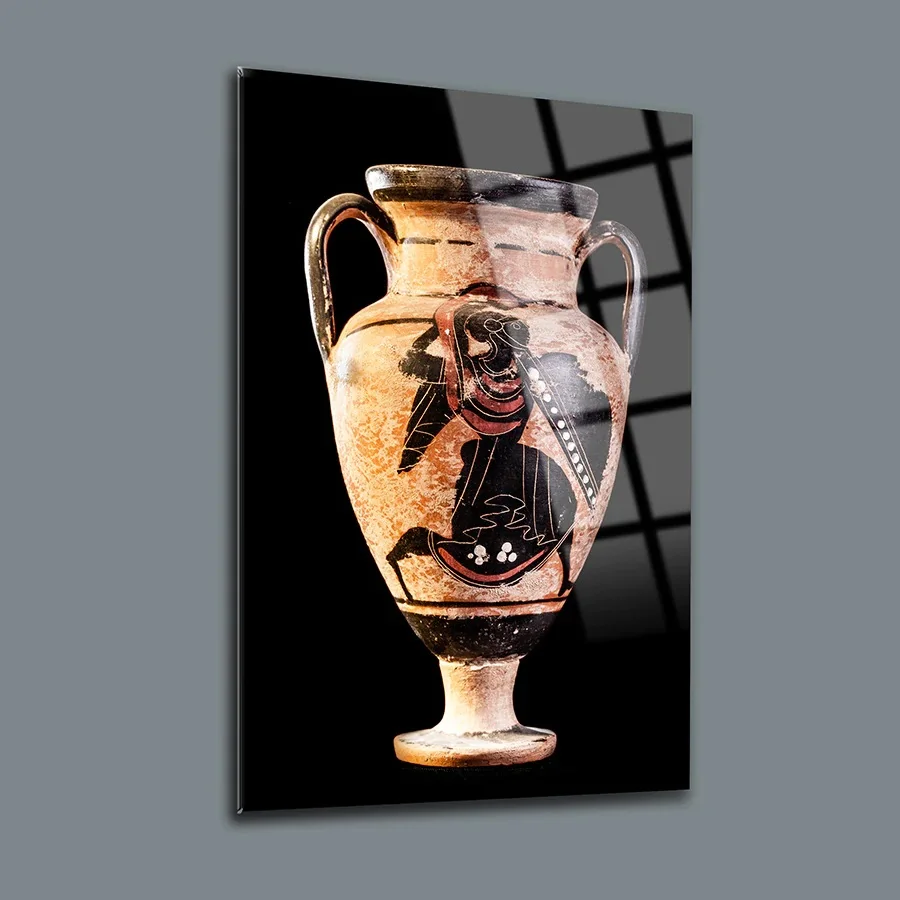 

Ancient Roman Pottery Decor, Glass Wall Art, Frameless Free Floating Tempered Glass Panel, Home Office Living Room Decoration,