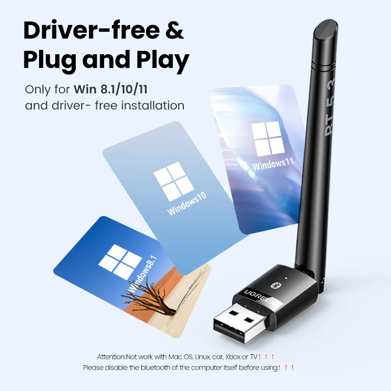 Ugreen-usb Adaptador Dongle Bluetooth 5.3 pc Speaker Mouse sem Fio Teclado Receptor de Áudio de Música Transmissor - Imagem 3