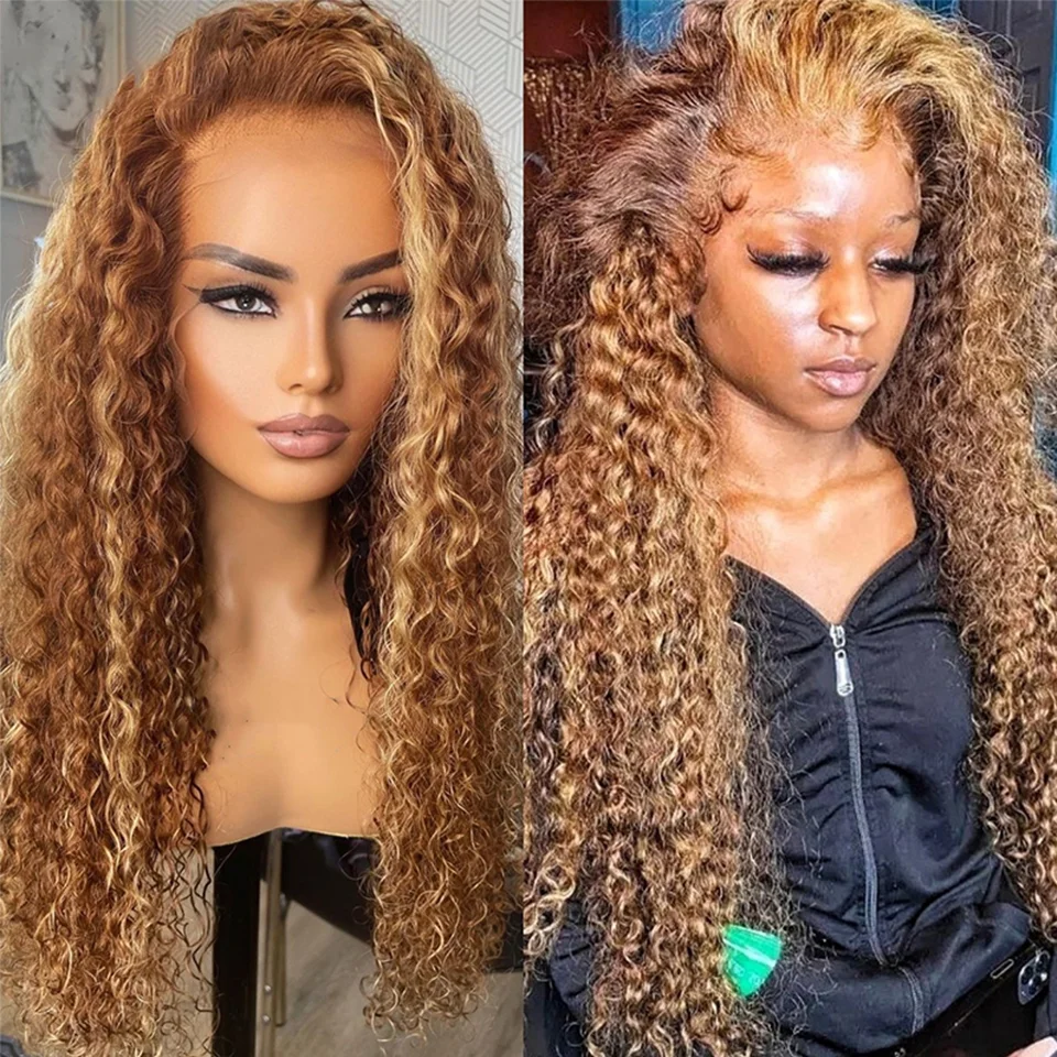 

Highlight Wig Human Hair 13x4 Kinky Curly Wig 200% Density Honey Blonde Culry Human Hair Wig Lace Front Wigs For Women HD Lace