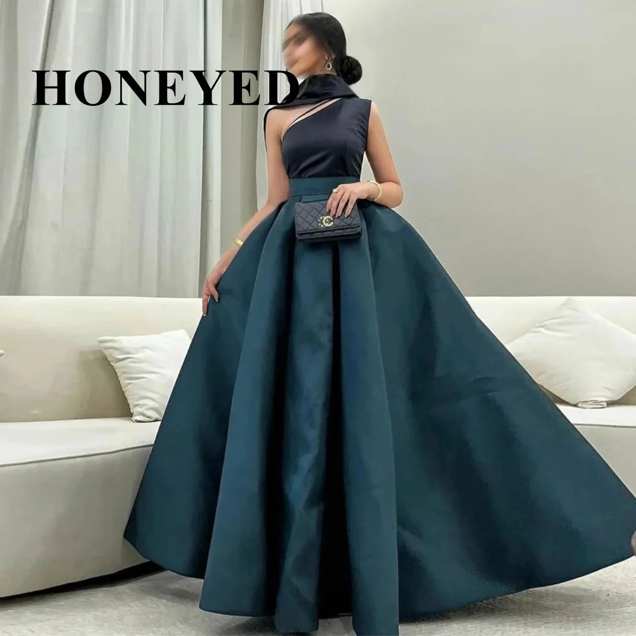 

HONEYED Prom Dresses Retro Exquisite One-shoulder A-line Draped Satin Formal Occasion Gown sukienki wizytowe vestido de gala