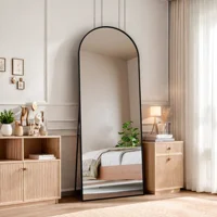 Anajqaqia Зеркало всего тела 162 x 53 см, Изогнутое стоячее зеркало, подвесное или наклона на стене, напольное зеркало с подставкой, черное