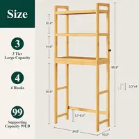 Smiry Over The Toilet Storage, Bamboo 3-Tier Over Toilet Bathroom Organizer, Adjustable Bathroom Shelf, Space Saving, Stable Fre 2