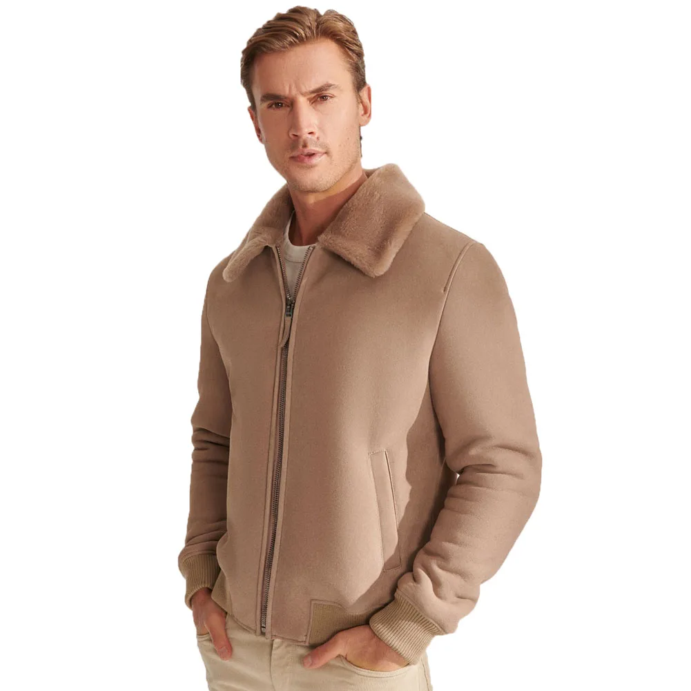 Denny&Dora Men Shearling B3 Bomber Jacket Genuine Shearling Jacket Short Sheepskin Coat For Men