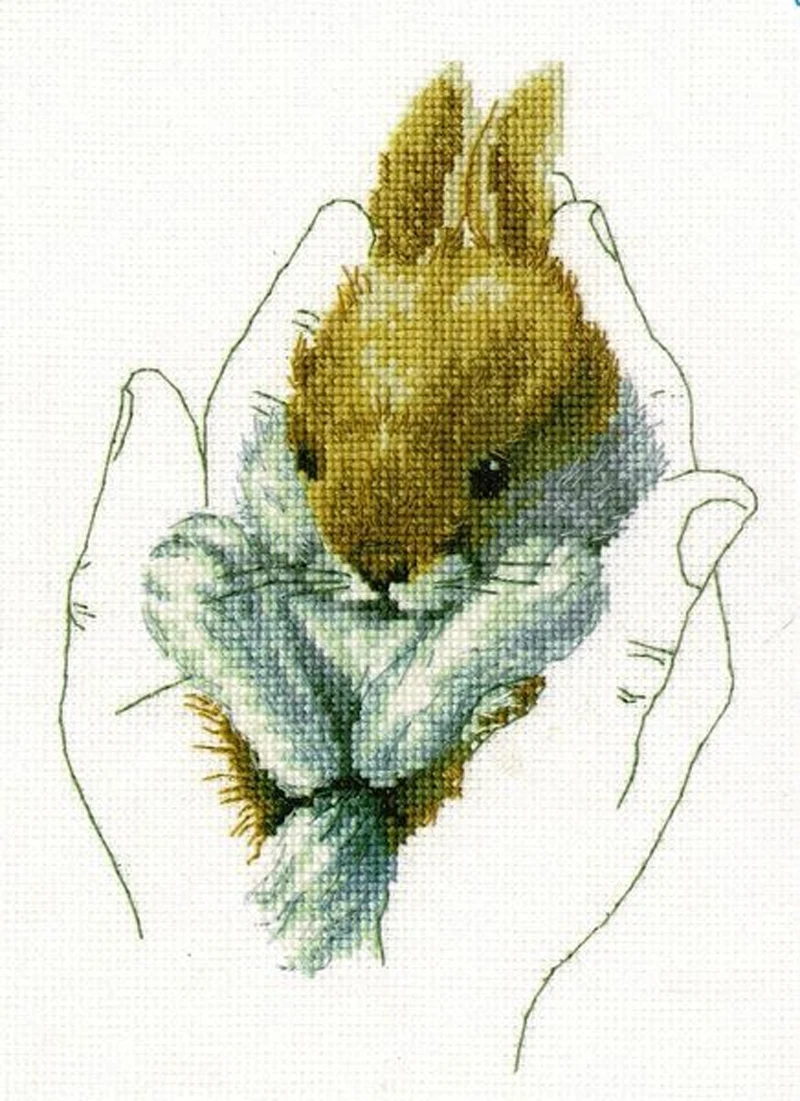 Top Embroidery Warmth in Palms-Rabbit Funny Mom Cross Stitch with Cotton Floss & Needlework Kit for Home Decor