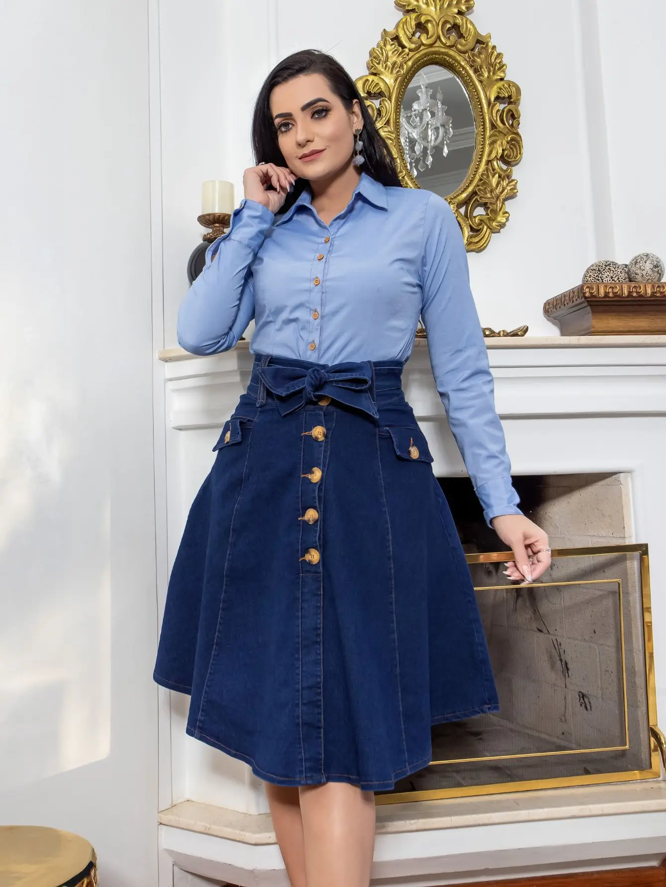 Moda Evangelica Saia Jeans Longa Com Bota Jeans Feminina Saia