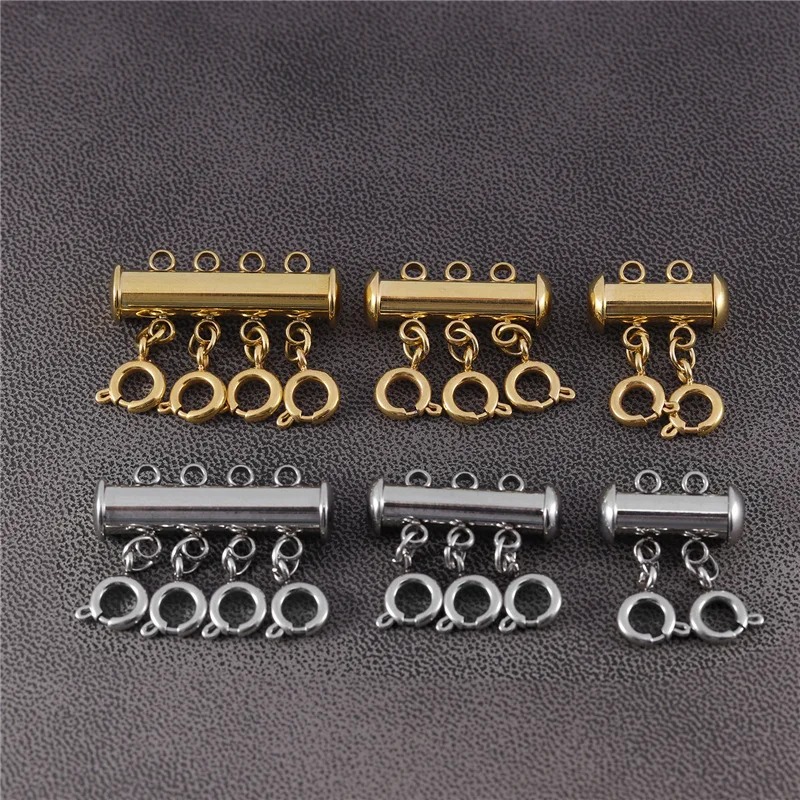 Stainless Steel Jewelry Making Accessories Multiple Multi Chain Separator Hook Three Triple Closure Layering Clasps for Necklace