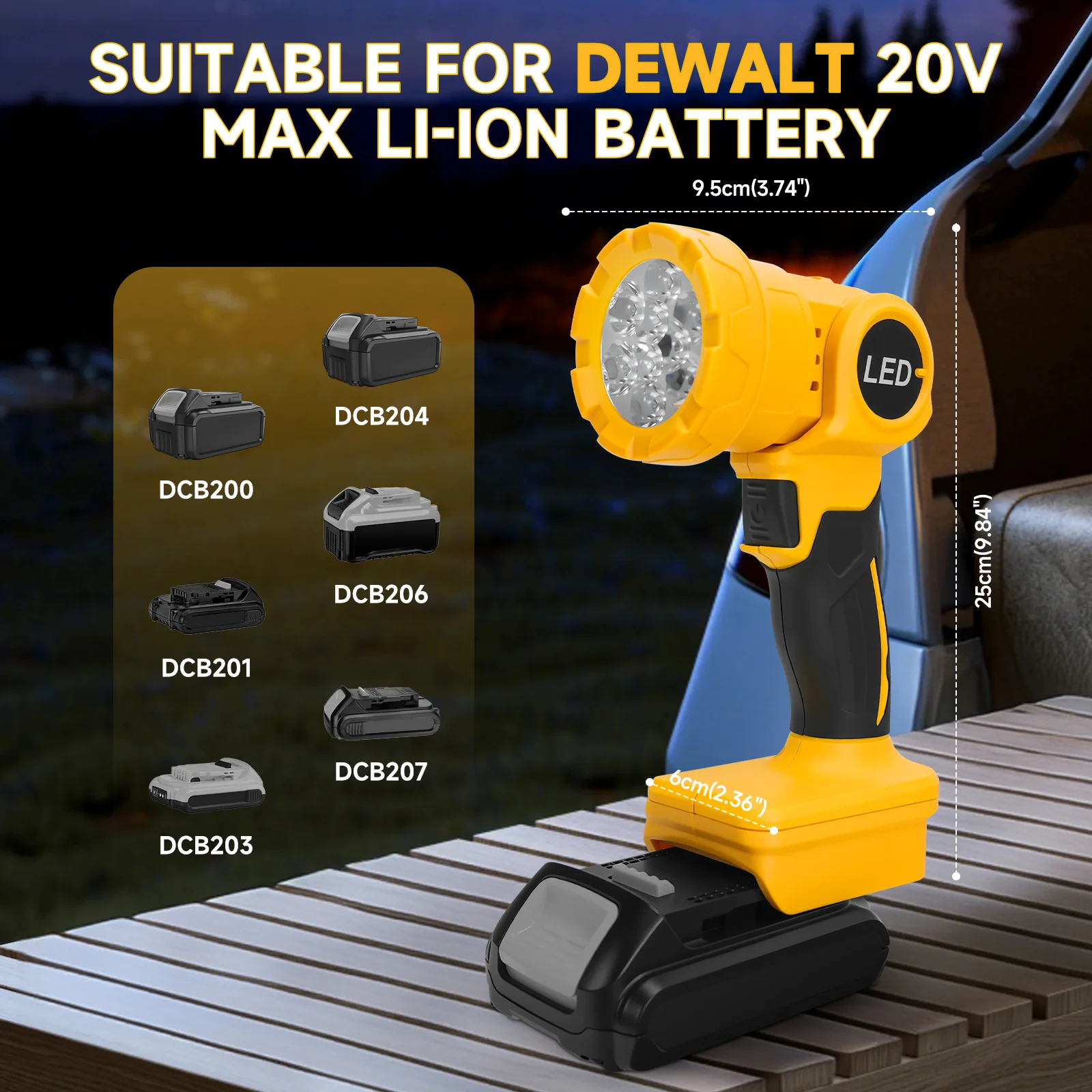 Cordless LED Work Light for Dewalt 20V Battery 10W 500LM 2 Lighting Mode Portabl