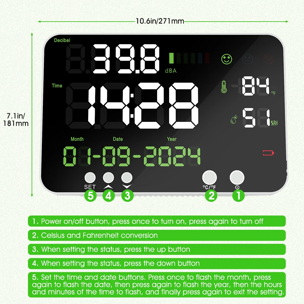 4-in-1 Decibel Meter Noise Monitor Sound Level Meter, Wall Mounted Digital Noise Meter , for Classroom, Library,Studio, Factory 4