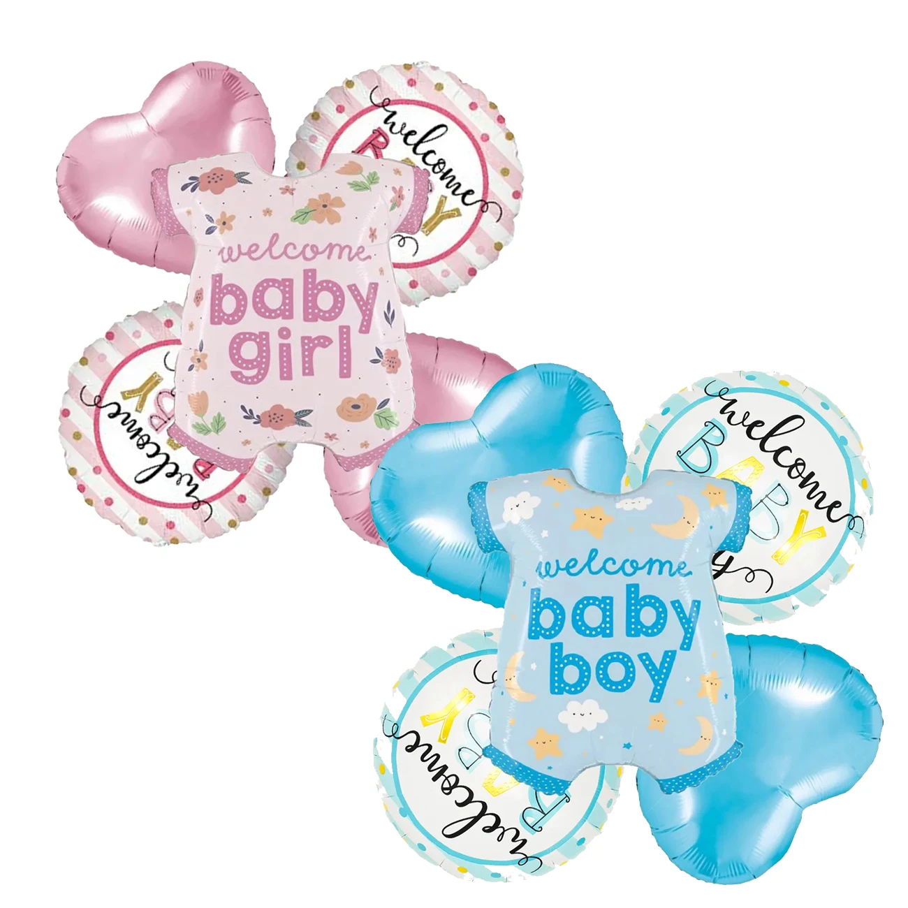 5 Globos Baby Shower Mameluco 70cm Corazones 18 pulgadas Fiesta Revelacion Genero Niño Niña Arreglo Fiesta Batucada