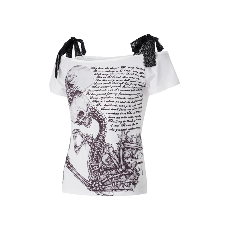 Goth Skull T Shirt 2000s Aesthetic Women Grunge Fairy Core Off Shoulder Short Sleeve Tops Graphic Tee y2k Streetwear 6 Goth Skull T Shirt 2000s Aesthetic Women Grunge Fairy Core Off Shoulder Short Sleeve Tops Graphic Tee y2k Streetwear
