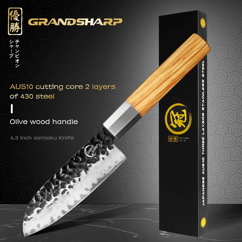 

Японский нож шеф-повара сантоку AUS10, трехслойный кухонный режущий инструмент из стали, оливкового дерева, режущий инструмент для кухни, овощей, рыбы, сашими