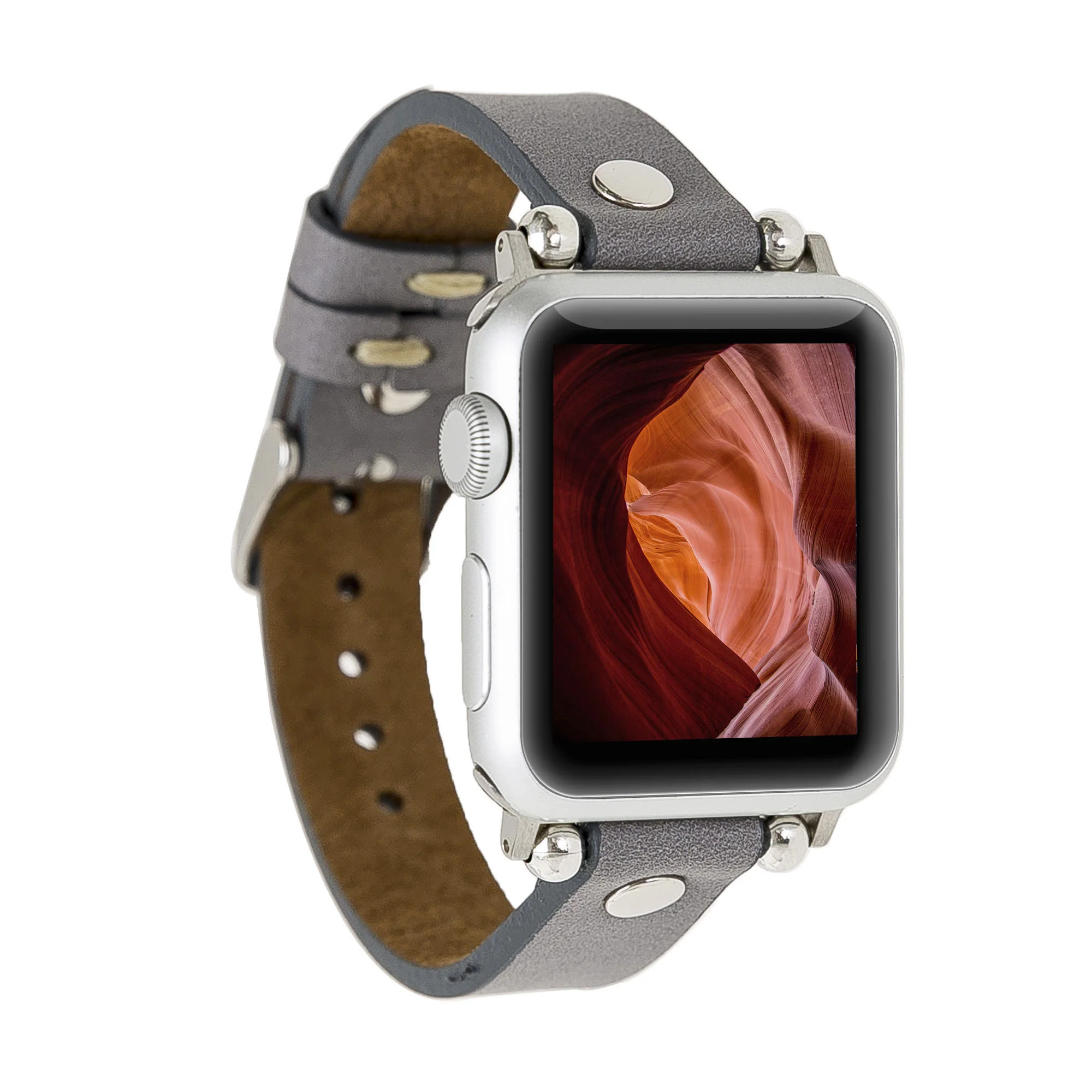 

BOULETTA FERRO SILVER TROK Genuine Leather Handmade Watchband Cord for Apple iWatch 38-40-41-42-44-45mm You & Connector Options