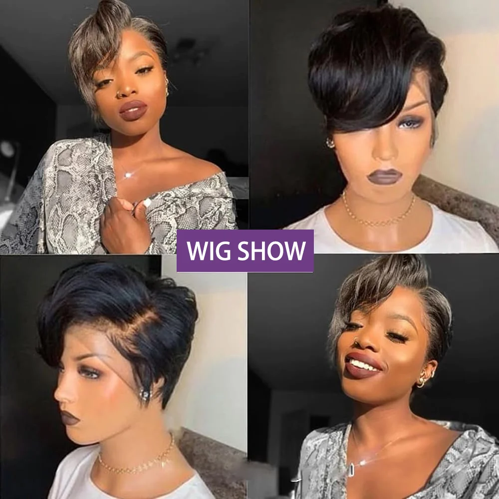 13x4 Pixie Cut Wig Human Hair Wigs Straight Lace Transparent Short Bob Wig Side Part Lace Brazilian Human Hair For Women
