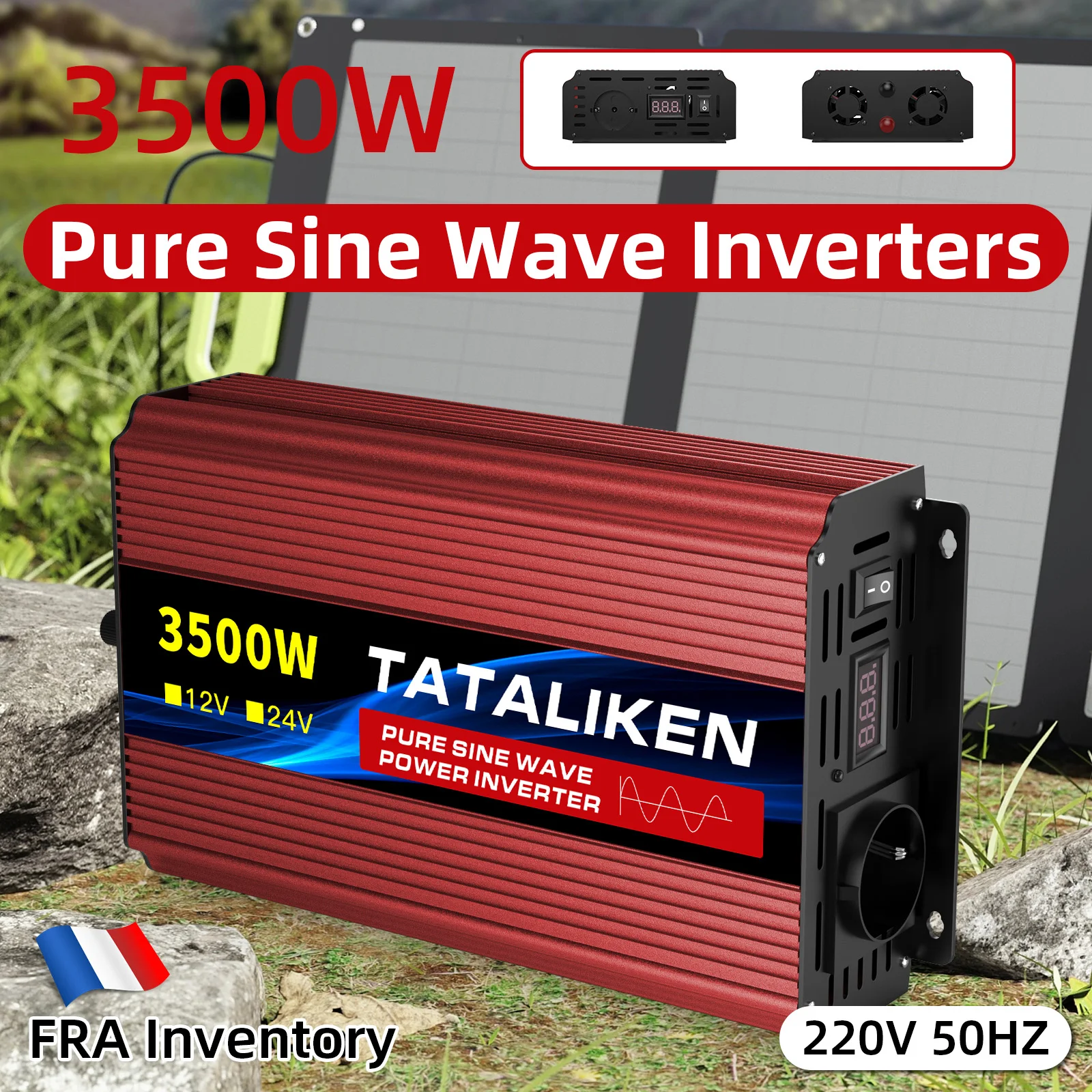 Convertisseur de puissance pour voiture 3500W DC vers AC 220V avec affichage numérique et contrôle de température, ventilateur pour caravane, camping, maison, alimentation de secours 1 Convertisseur de puissance pour voiture 3500W DC vers AC 220V avec affichage numérique et contrôle de température, ventilateur pour caravane, camping, maison, alimentation de secours 1