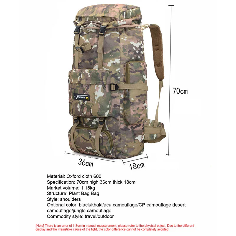 Outdoor Bag Camping Waterproof Bag training Equipment Backpack 70L Large Capacity Mountaineering 3D Backpack Camping Tactical 2