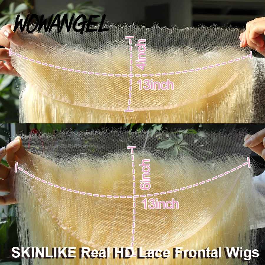 WOWANGEL HD Lace Frontal 13x6 613 Fulll Frontal Only Human Hair Melt Skins Virgin Hair Straight Real HD Lace Closure Only
