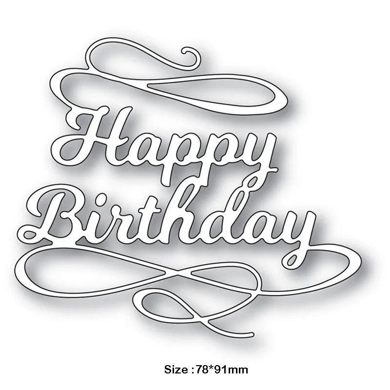 Neuankömmling Shadow Luscious Script Happy Birthday Phrase Metall-Stanzformen für 2025, Scrapbooking, Grußkartenherstellung, Schablonen – Detail 4