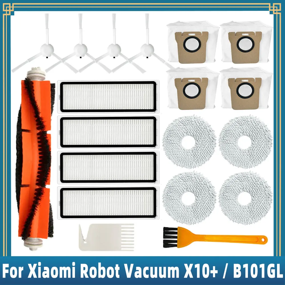 Compatible For Xiaomi Robot Vacuum X10+ / X10 Plus B101GL Spare Parts Accessories Main Side Brush Hepa Filter Dust Bag Mop Cloth xiaomi mijia lydsto r1 main brush hepa filter side brush dust bag mop cloth accessories robot vacuum cleaner spare parts