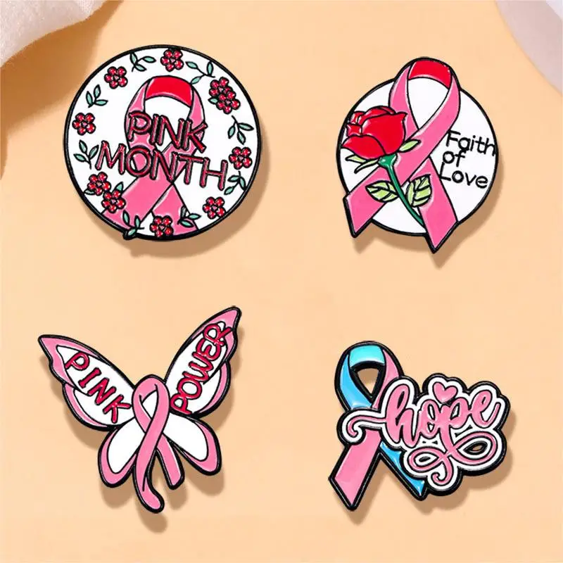 Pink Ribbon Enamel Brooch Creative HIV International AIDS Day Mark Lapel Pin Badge Backpack Clothing Hat Accessories