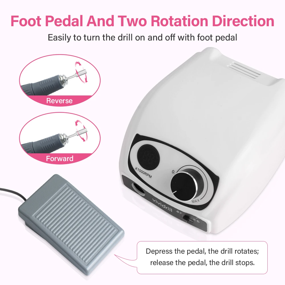 Professional Nail Drill 65W 45000 RPM Machine Cutters Manicure Electric Nail Drill Milling Manicure Machine Polish Nail File 2