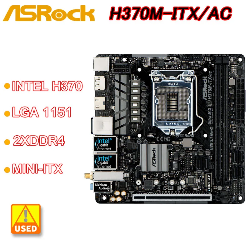 1151 Scheda Madre Asrock H370M-Itx/Ac Intel H370 H370M 2 X Ddr4 32Gb Pci-E 3.0 M.2 Usb3.1 Mini-Itx Per 8Th Gen Core I7-8700 I5-9400