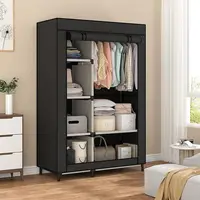 Portable Closet Organizer - 6 Shelves & Hanging Rod - Non-Woven Fabric Cover with 4 Side Pockets - Black - Compact Clothing 1
