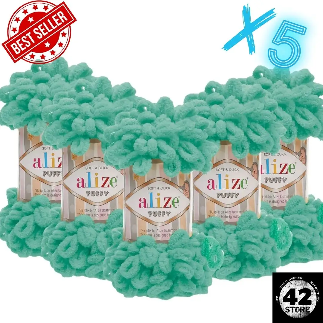 

Soft Hand Knitting Yarn, Knitting Without Crochet or Needle, Pack of 5 - 490 Mint Green - 100 Gr. 9 Mt. Alize Puffy