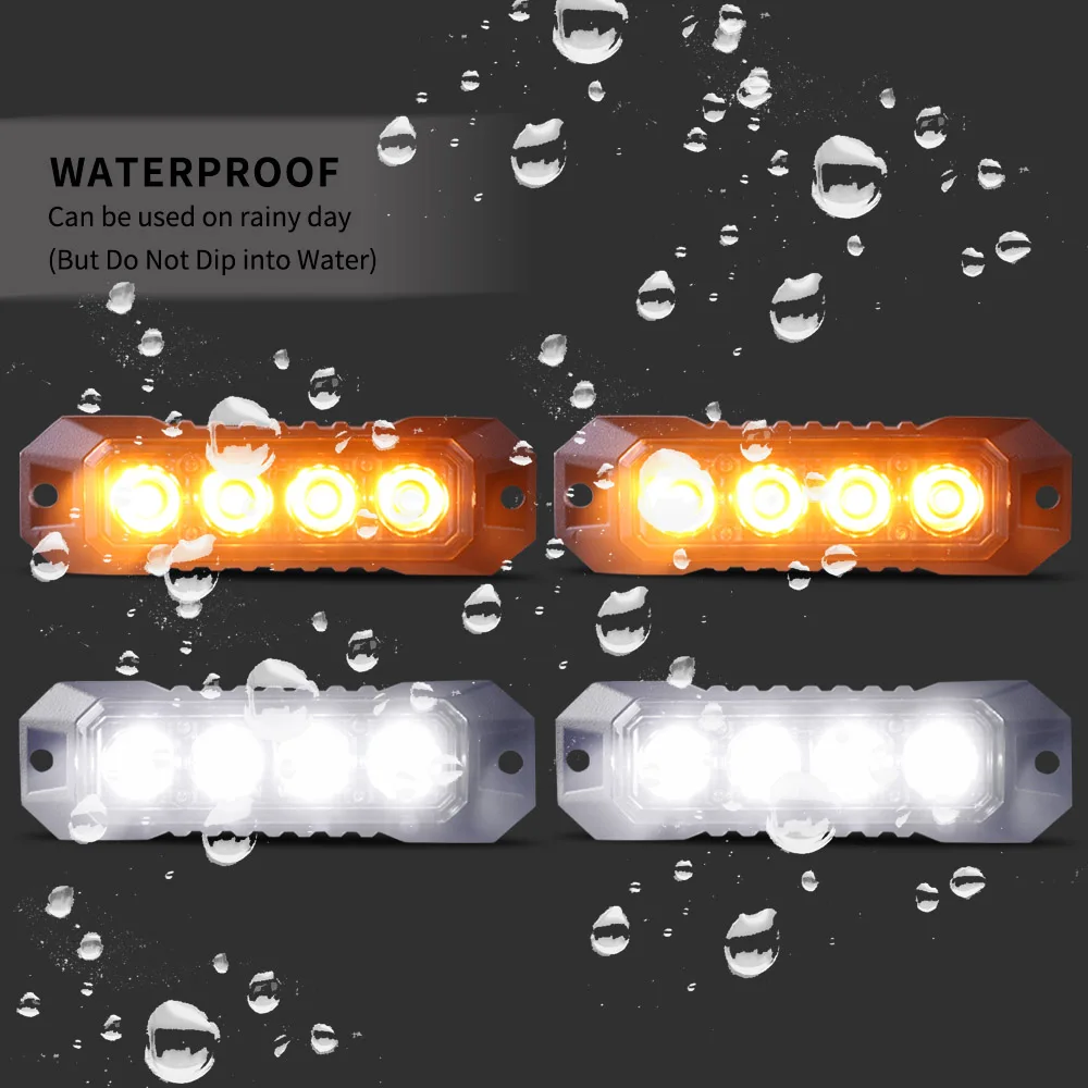 4-LED Car Universal Emergency Strobe Flashing Grill Lights Flashing Amber Light For Car Truck Van Off Road Vehicle Road Safety